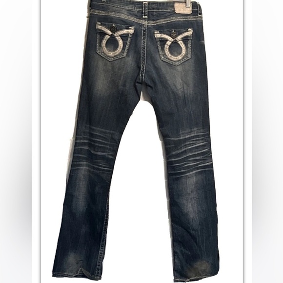 Big Star Mid Rise Bootcut Jeans Sz 28 Dark Distressed Denim Frayed Bottoms - Picture 3 of 12